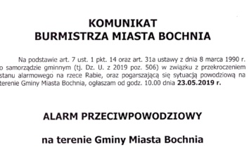 ALARM PRZECIWPOWODZIOWY NA TERENIE GMINY MIASTA BOCHNIA